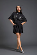 Load image into Gallery viewer, Black Gunmetal Panel Drawstring Playsuit
