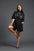 Load image into Gallery viewer, Black Gunmetal Panel Drawstring Playsuit
