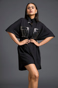 Load image into Gallery viewer, Black Gunmetal Panel Drawstring Playsuit
