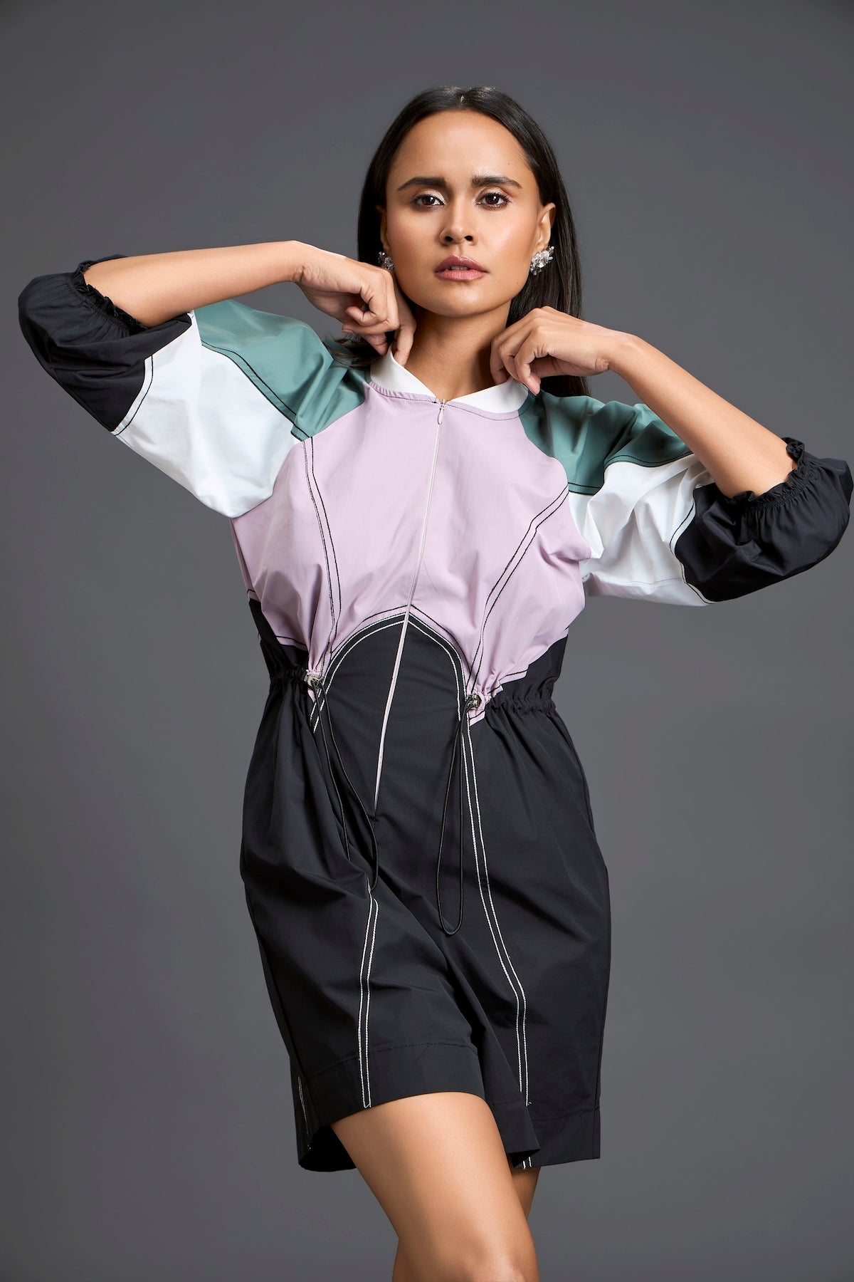 Contemporary colour-block playsuit