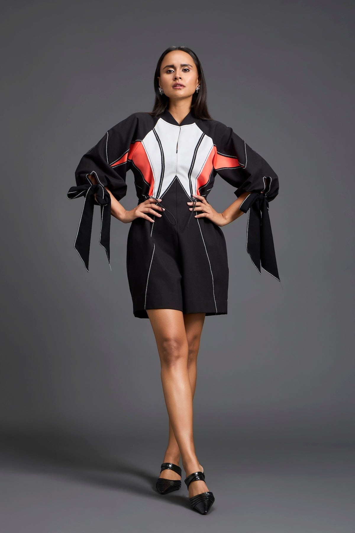 Tie-Sleeve Colour-Block Playsuit