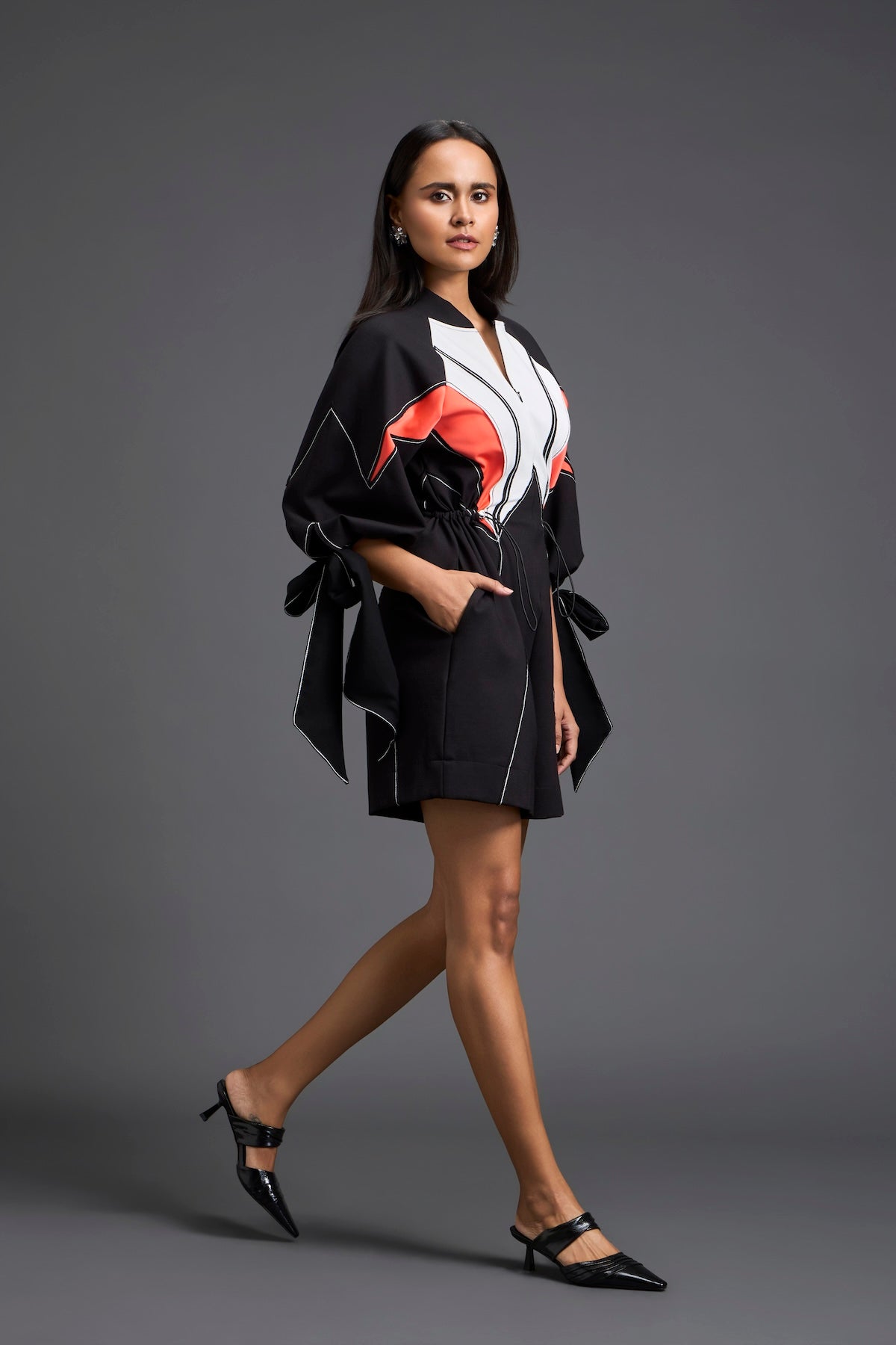 Tie-Sleeve Colour-Block Playsuit