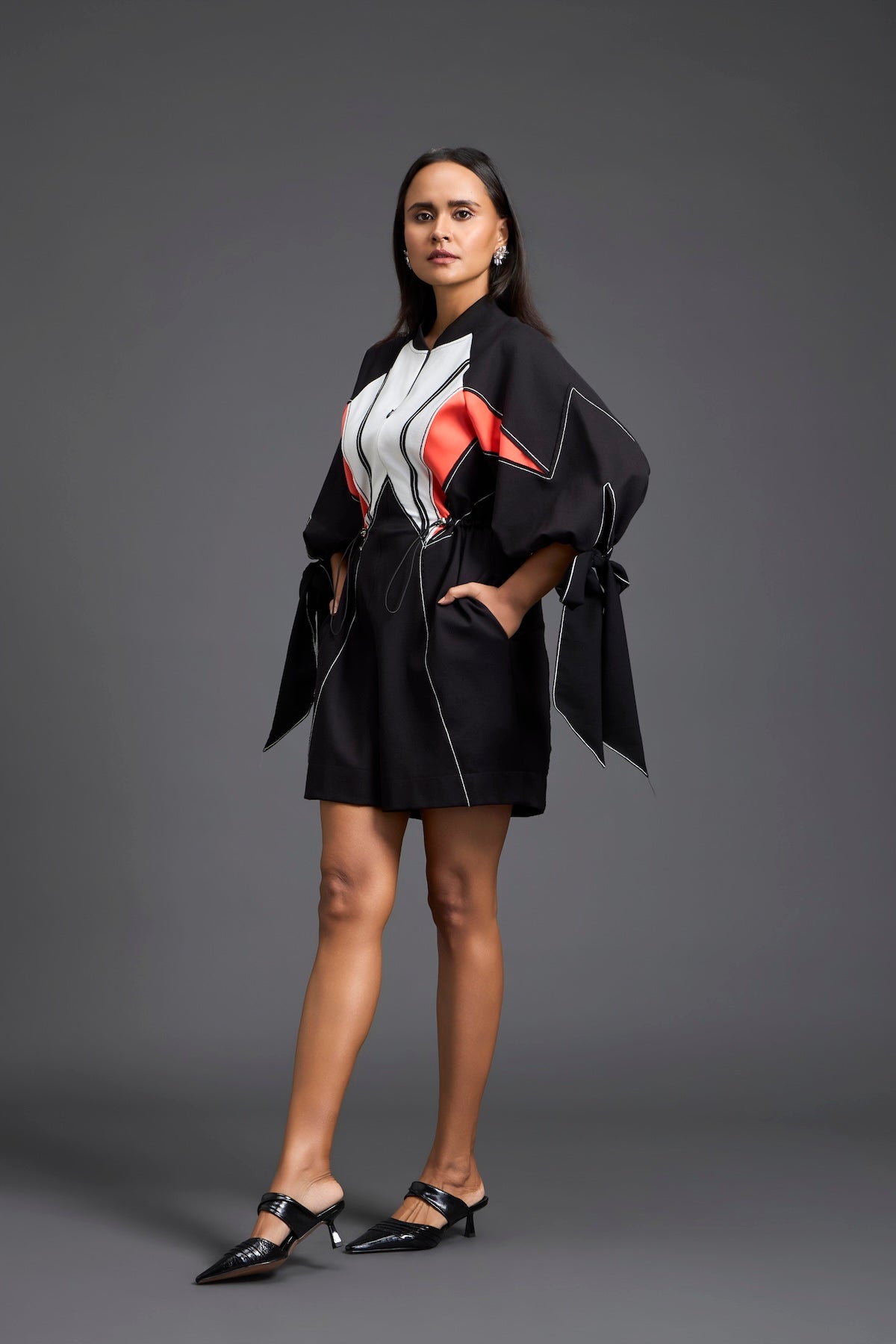 Tie-Sleeve Colour-Block Playsuit