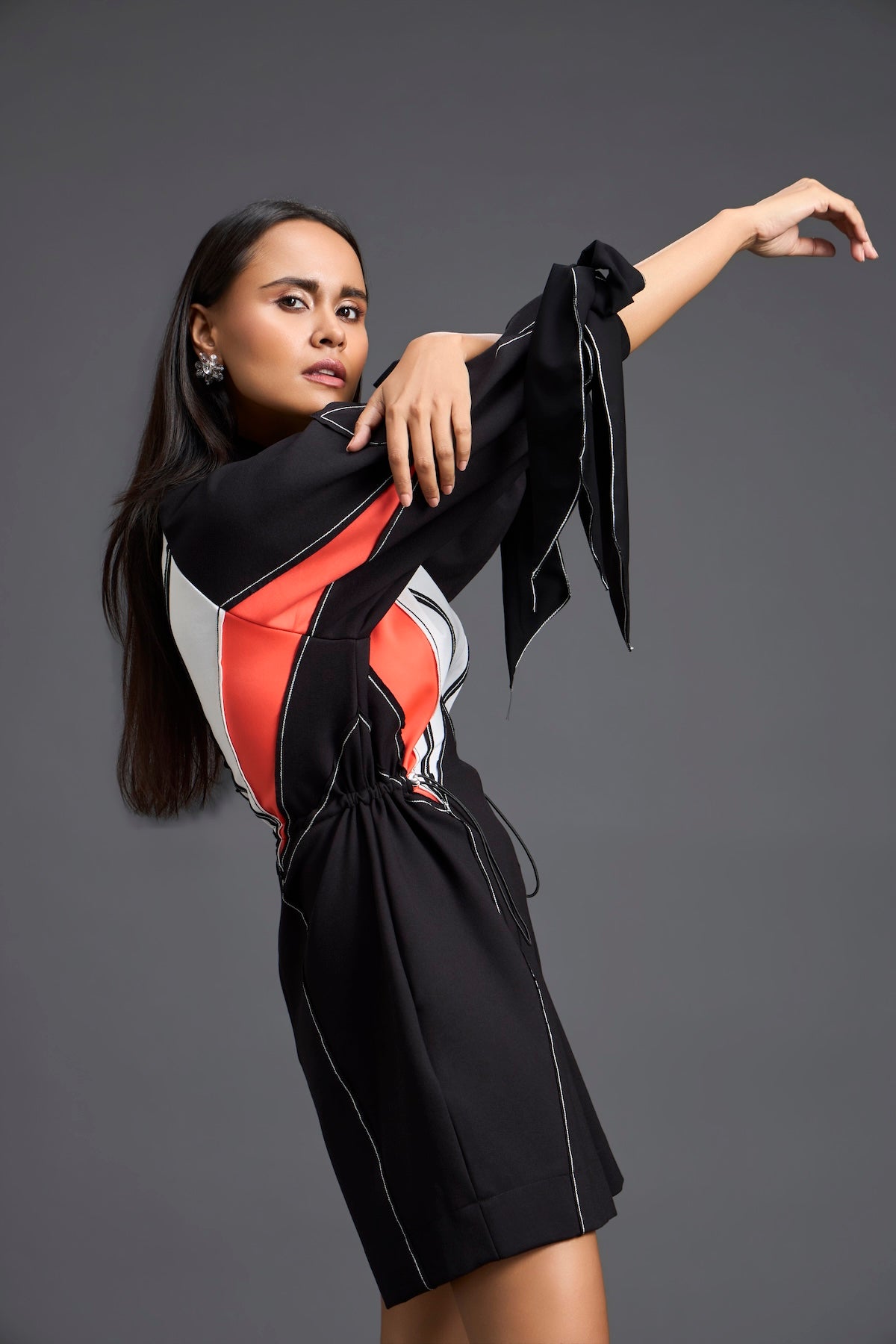 Tie-Sleeve Colour-Block Playsuit