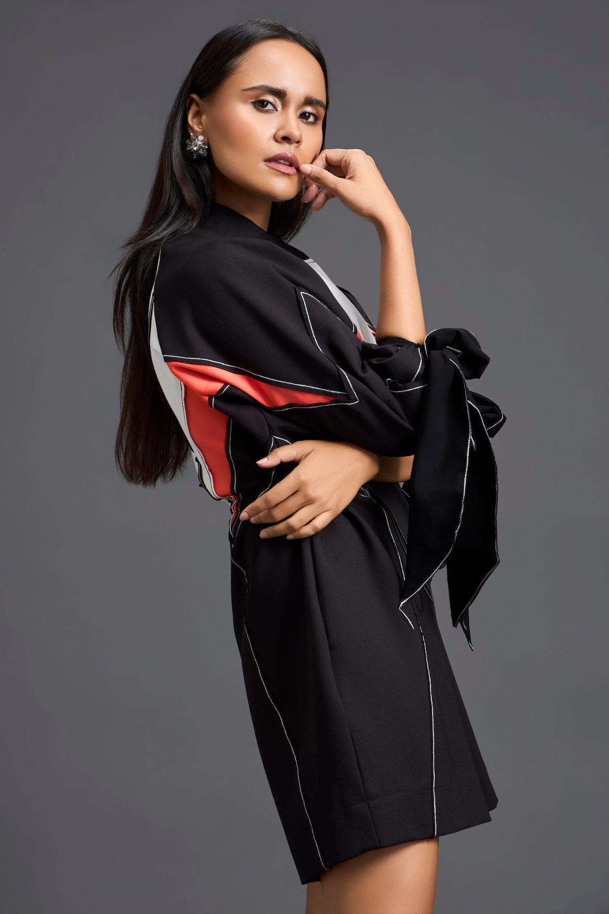 Tie-Sleeve Colour-Block Playsuit