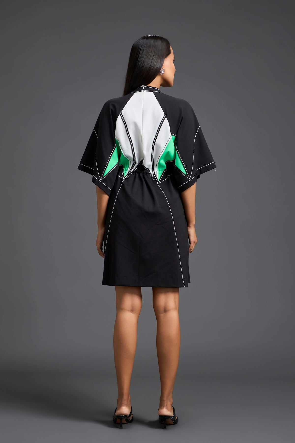 High-Neck Contrast Panel Dress