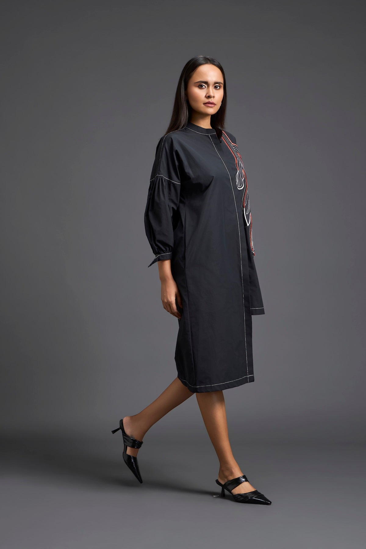 Black Floral Patchwork Shirt Dress
