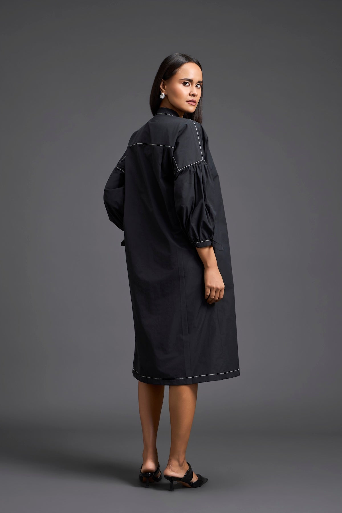 Black Floral Patchwork Shirt Dress