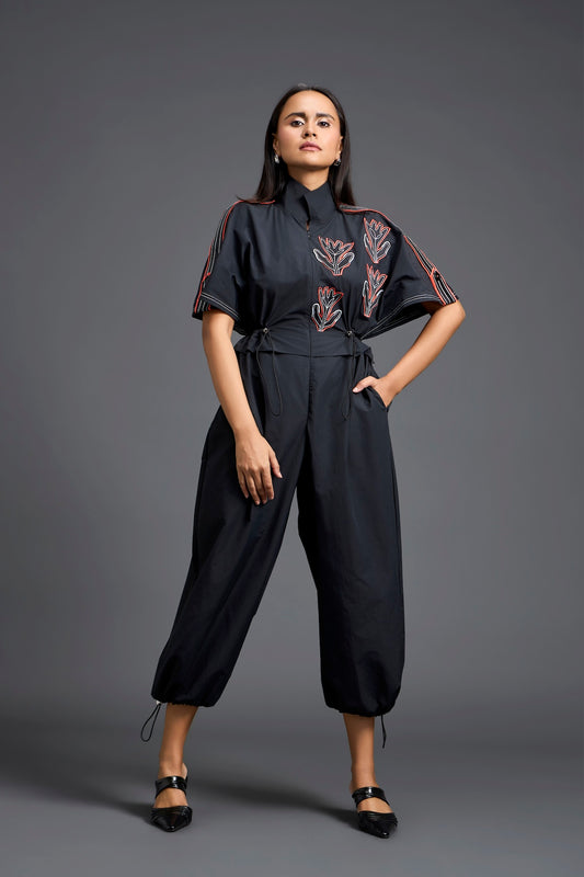 Black Metallic Structured Jumpsuit
