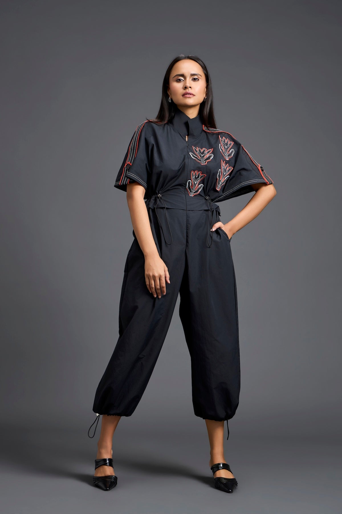 Black Metallic Structured Jumpsuit