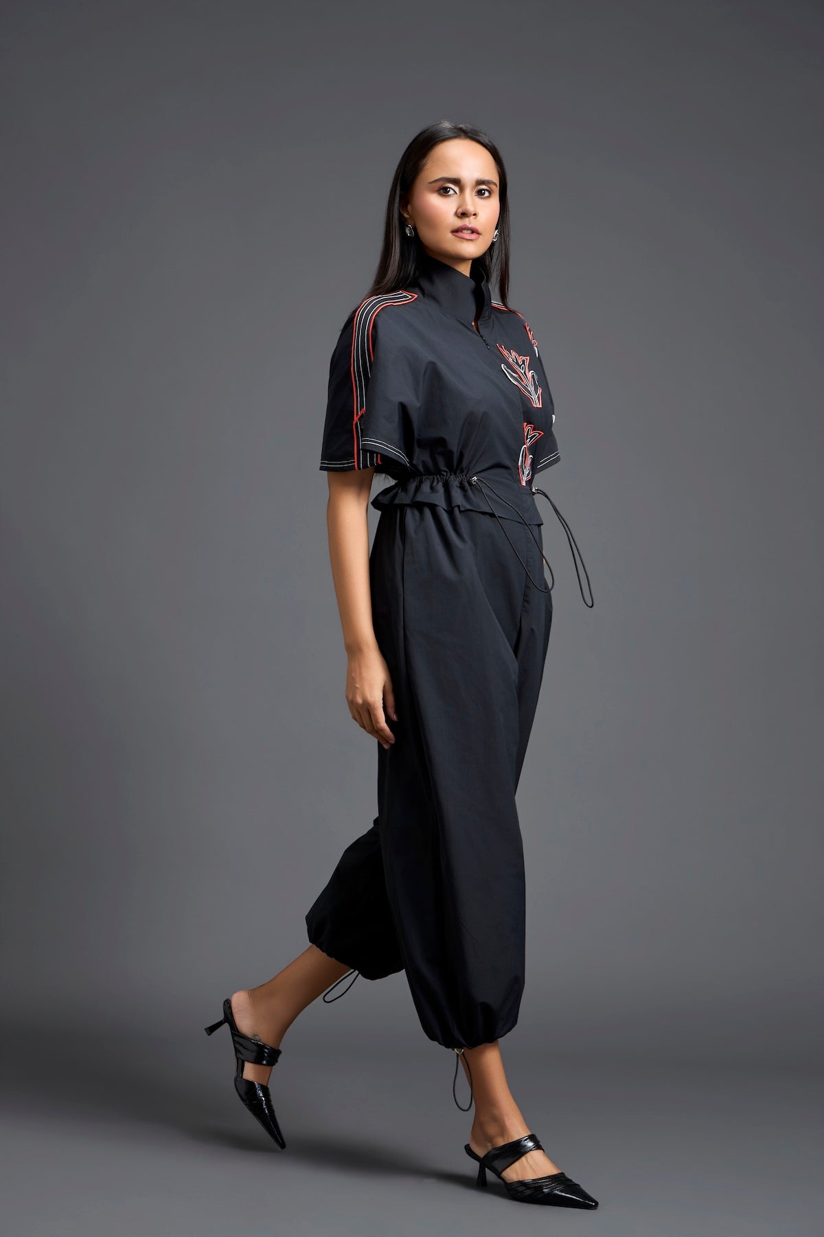 Black Metallic Structured Jumpsuit