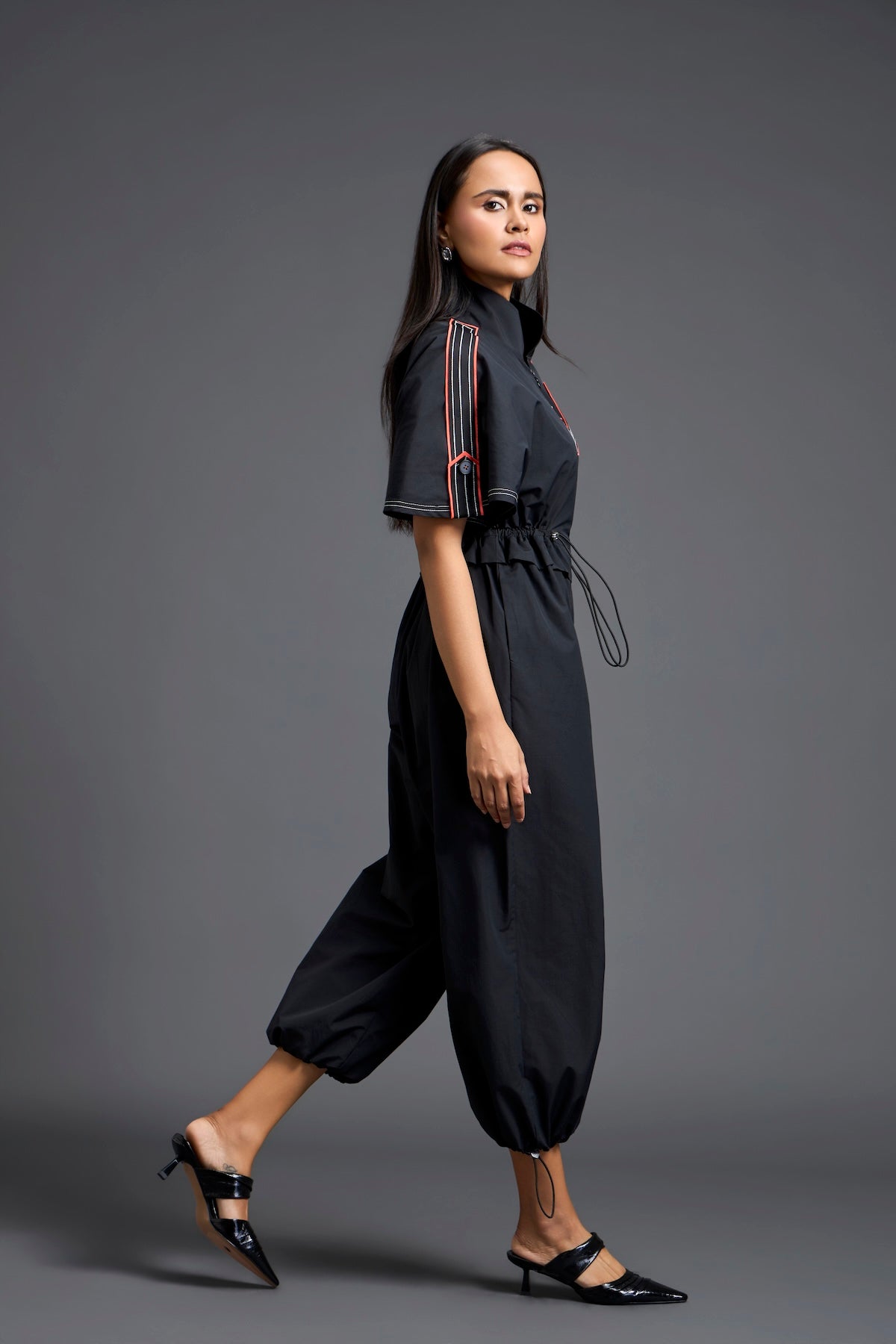 Black Metallic Structured Jumpsuit