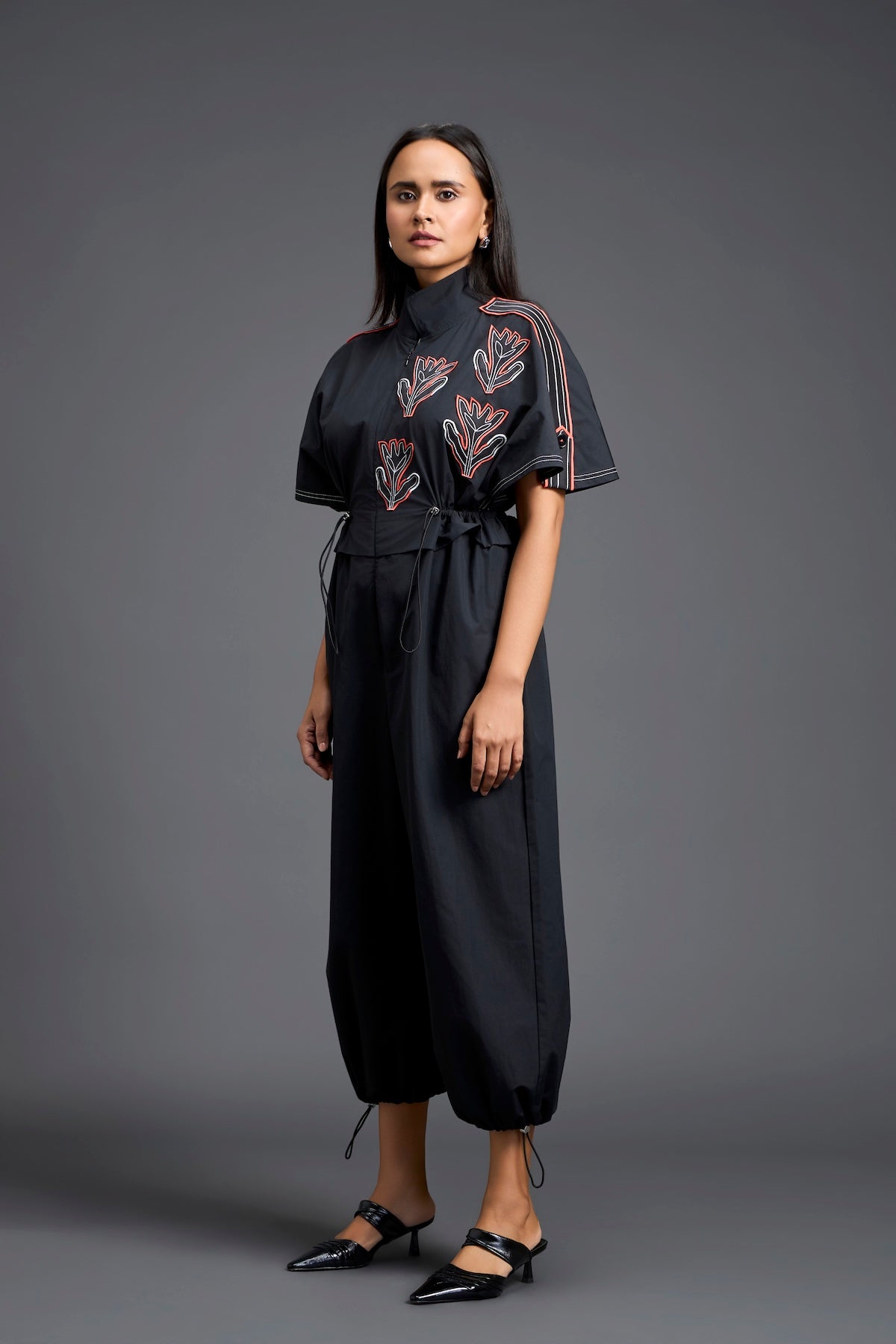 Black Metallic Structured Jumpsuit