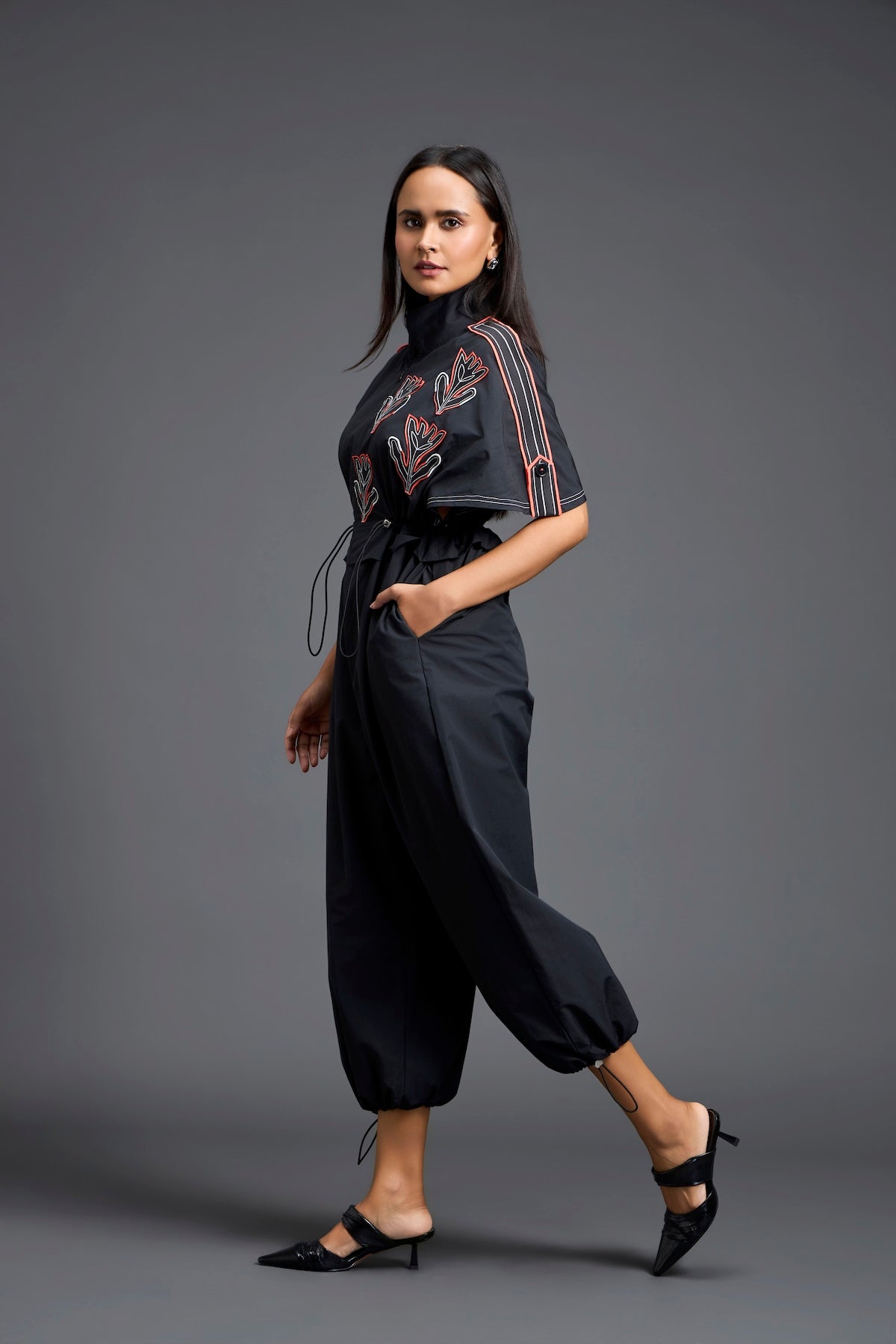 Black Metallic Structured Jumpsuit