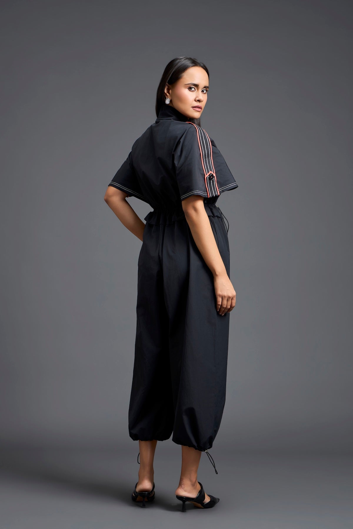 Black Metallic Structured Jumpsuit
