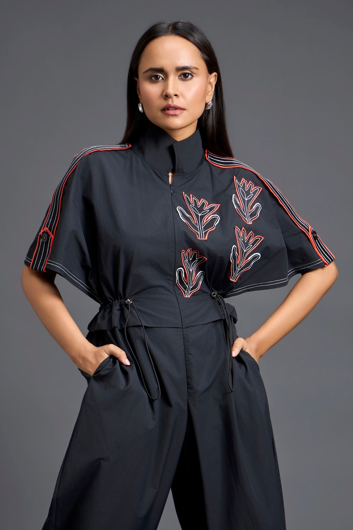 Black Metallic Structured Jumpsuit