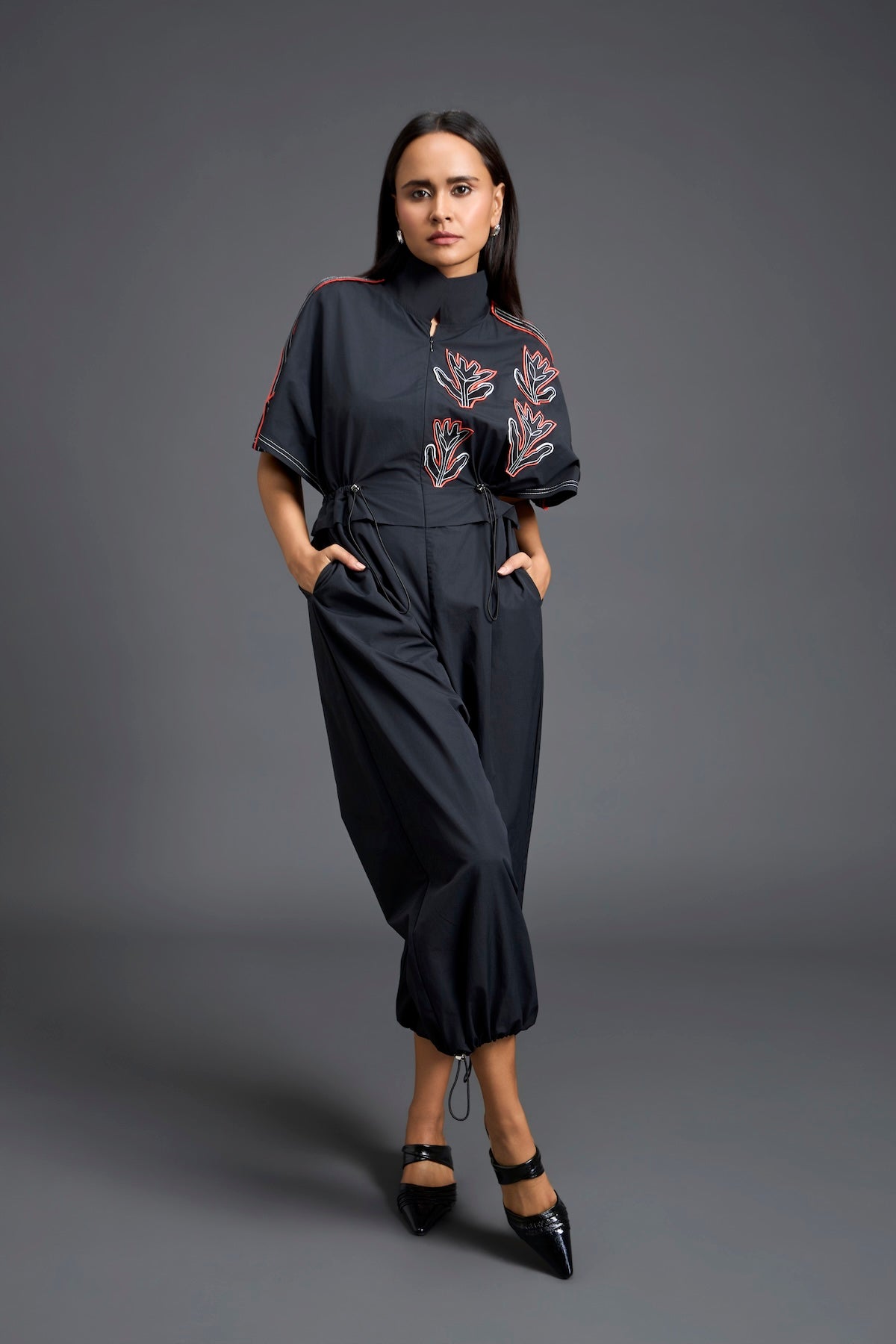 Black Metallic Structured Jumpsuit