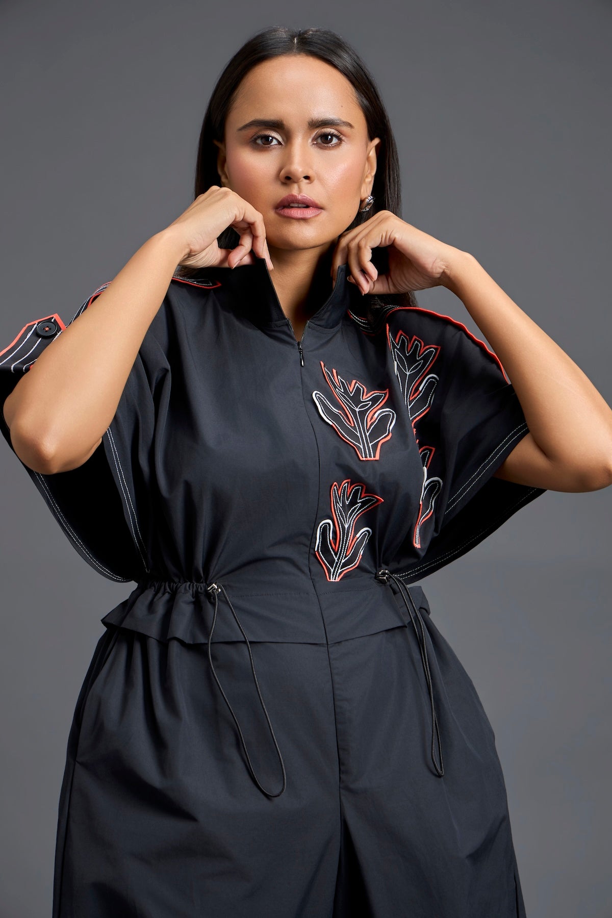 Black Metallic Structured Jumpsuit