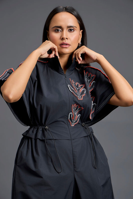 Black Metallic Structured Jumpsuit