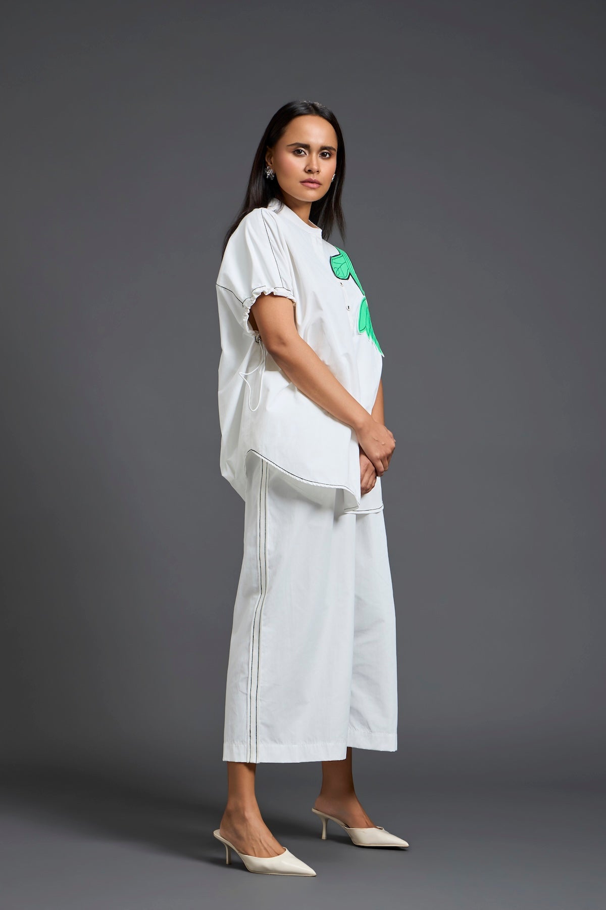 White Oversized Floral Shirt Co-ord Set