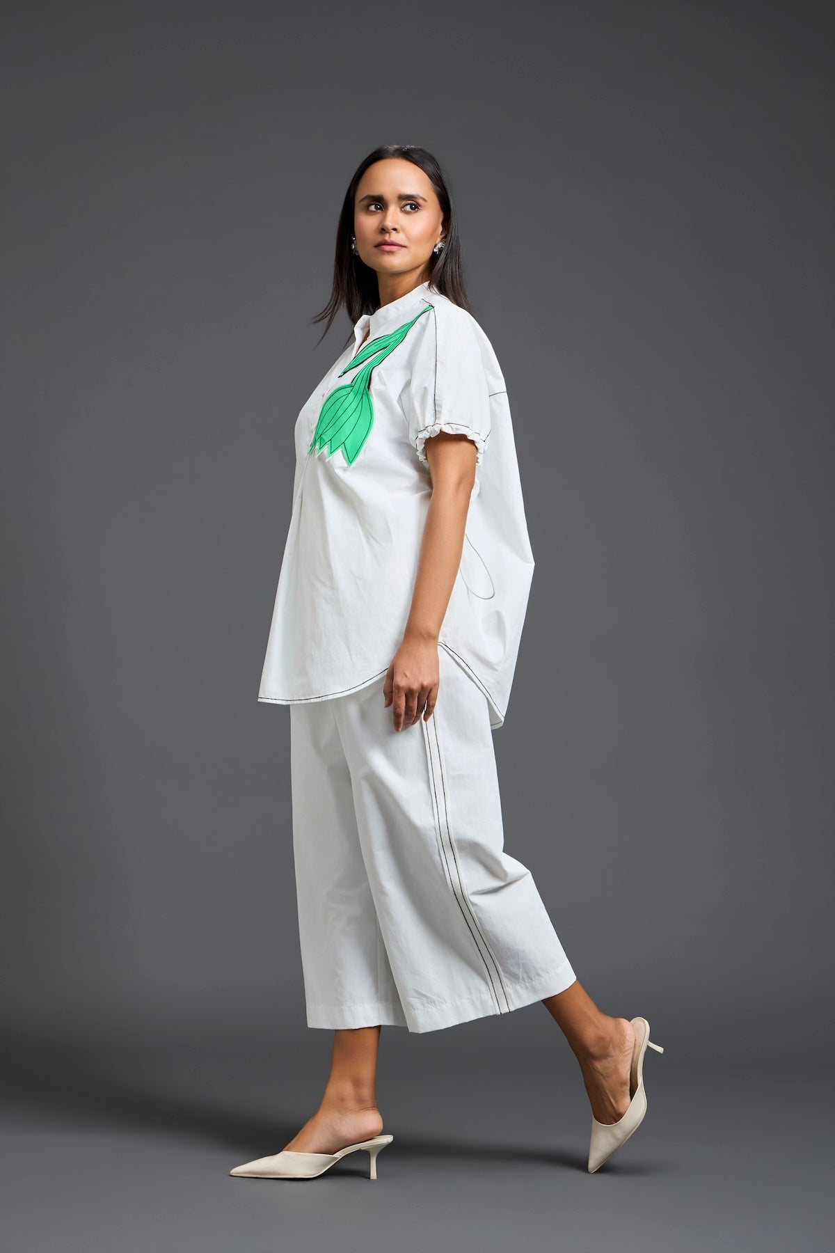 White Oversized Floral Shirt Co-ord Set