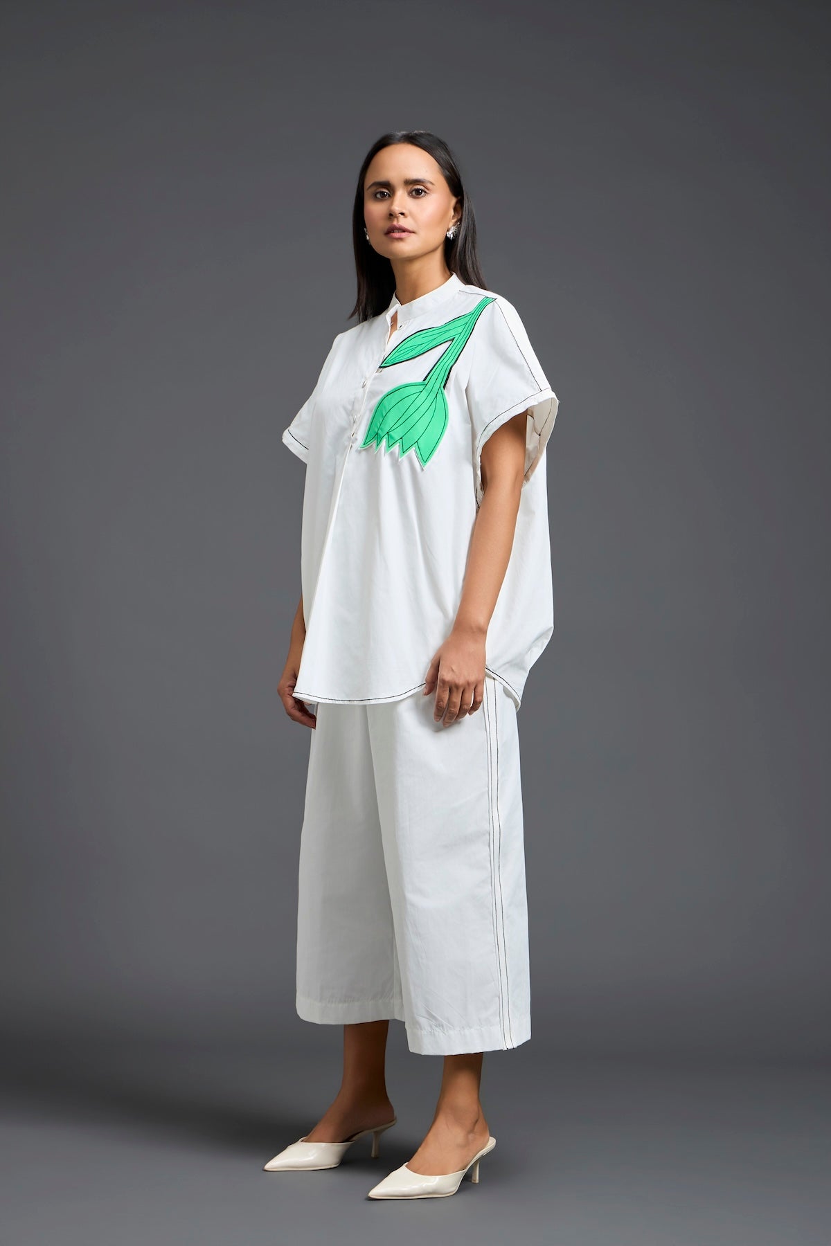 White Oversized Floral Shirt Co-ord Set