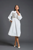 Load image into Gallery viewer, White Handwoven Patchwork Voluminous Sleeve Dress

