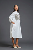 Load image into Gallery viewer, White Handwoven Patchwork Voluminous Sleeve Dress
