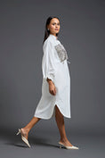 Load image into Gallery viewer, White Handwoven Patchwork Voluminous Sleeve Dress
