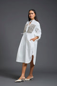 Load image into Gallery viewer, White Handwoven Patchwork Voluminous Sleeve Dress
