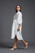 Load image into Gallery viewer, White Handwoven Patchwork Voluminous Sleeve Dress
