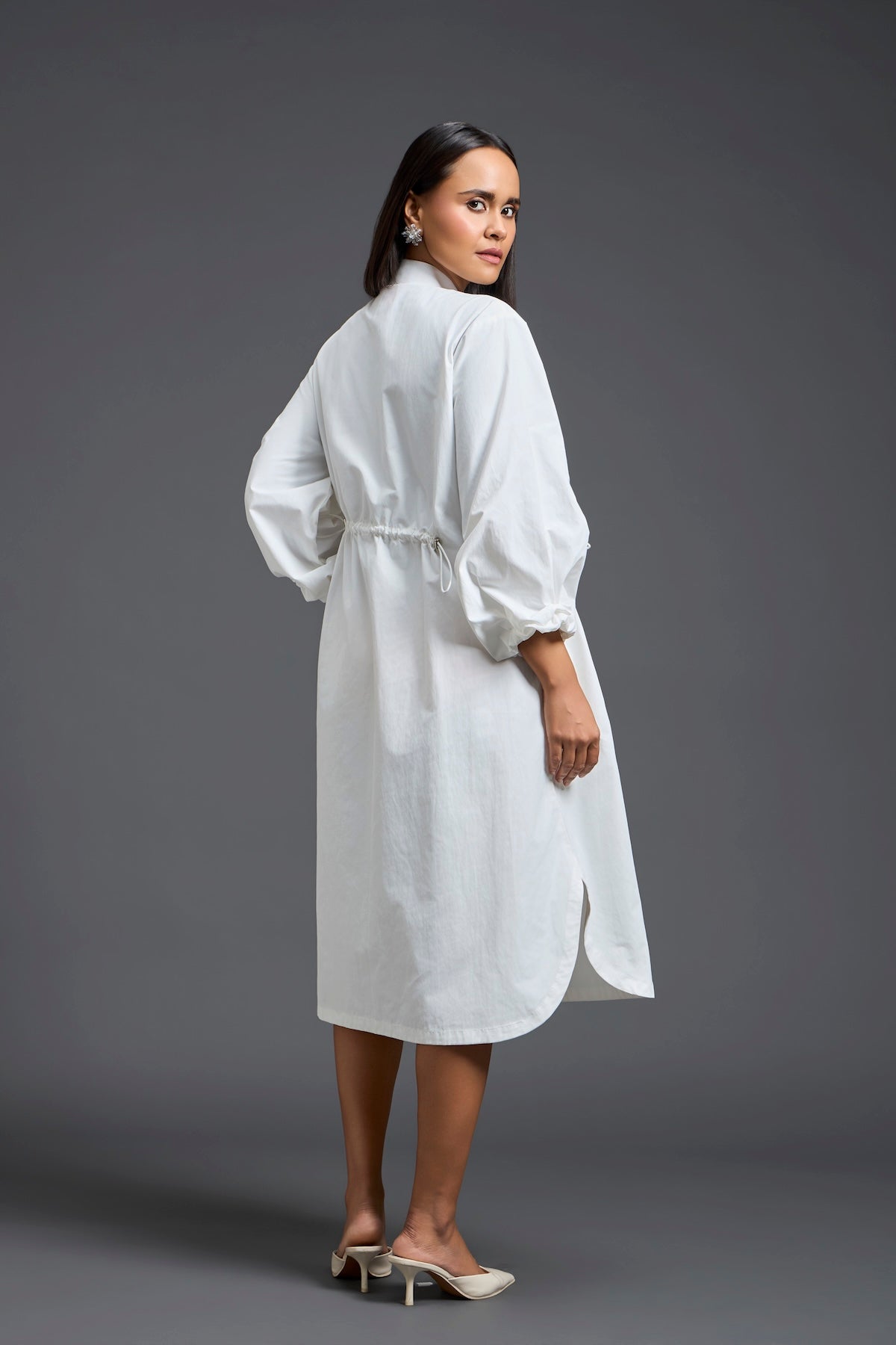 White Handwoven Patchwork Voluminous Sleeve Dress