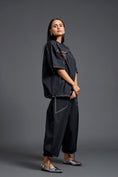 Load image into Gallery viewer, Black Oversized Floral Drawstring Co-ord Set
