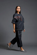 Load image into Gallery viewer, Black Oversized Floral Drawstring Co-ord Set
