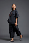Load image into Gallery viewer, Black Oversized Floral Drawstring Co-ord Set
