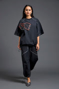 Load image into Gallery viewer, Black Oversized Floral Drawstring Co-ord Set
