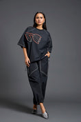 Load image into Gallery viewer, Black Oversized Floral Drawstring Co-ord Set
