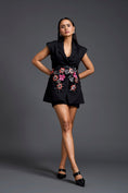 Load image into Gallery viewer, Black Floral Belt Blazer and Skirt Set
