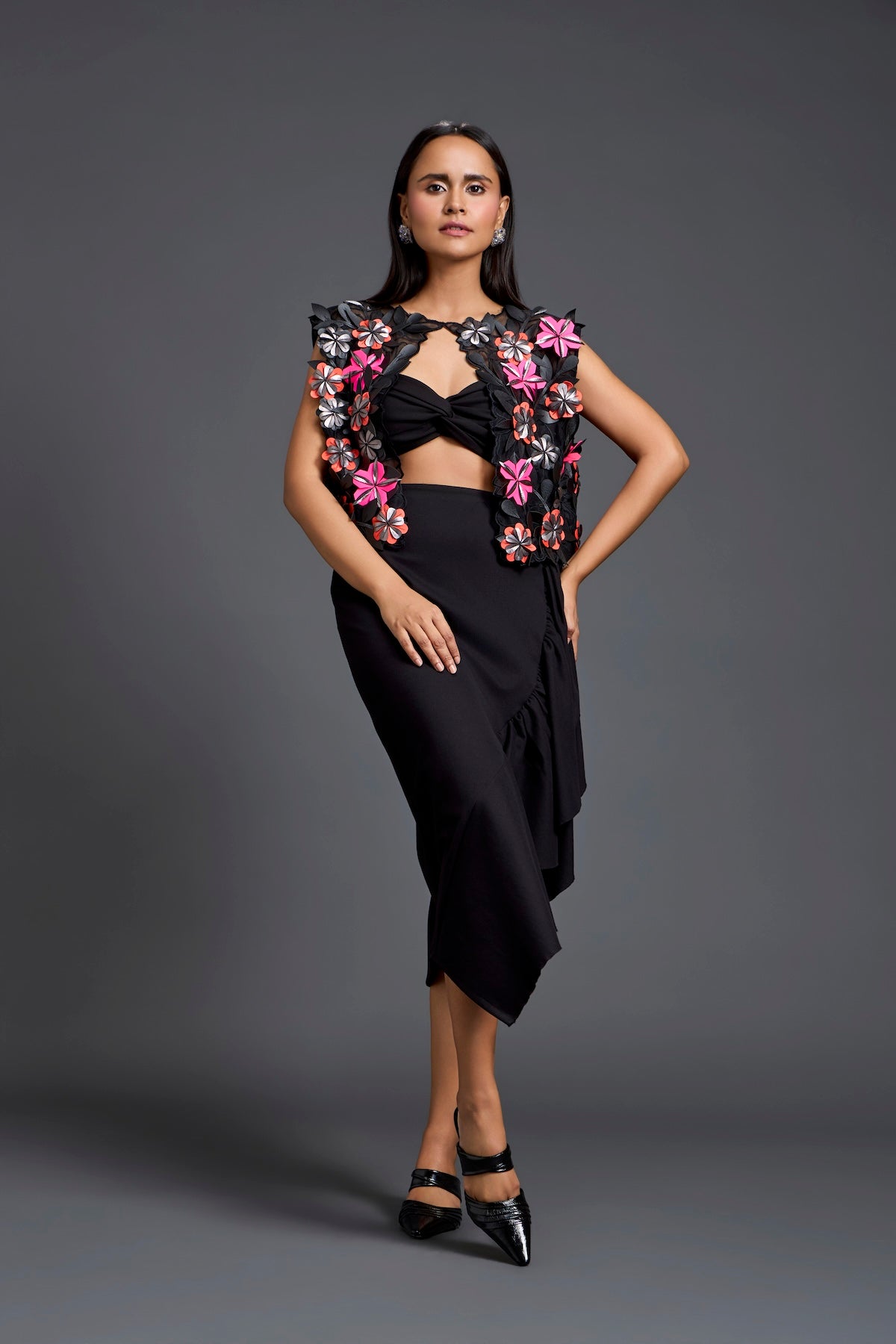 Laser-Cut Floral Cape Co-ord Set