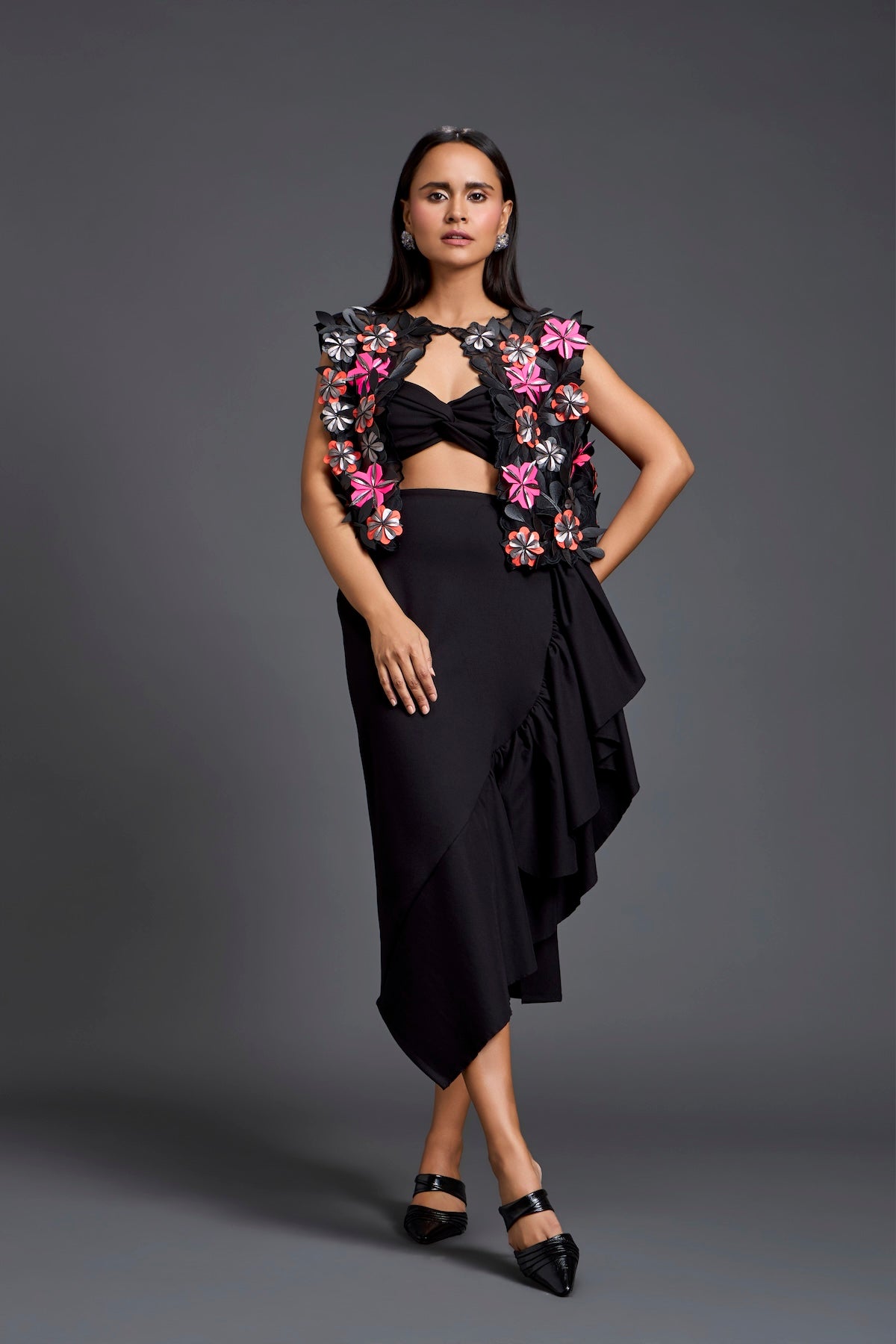 Laser-Cut Floral Cape Co-ord Set