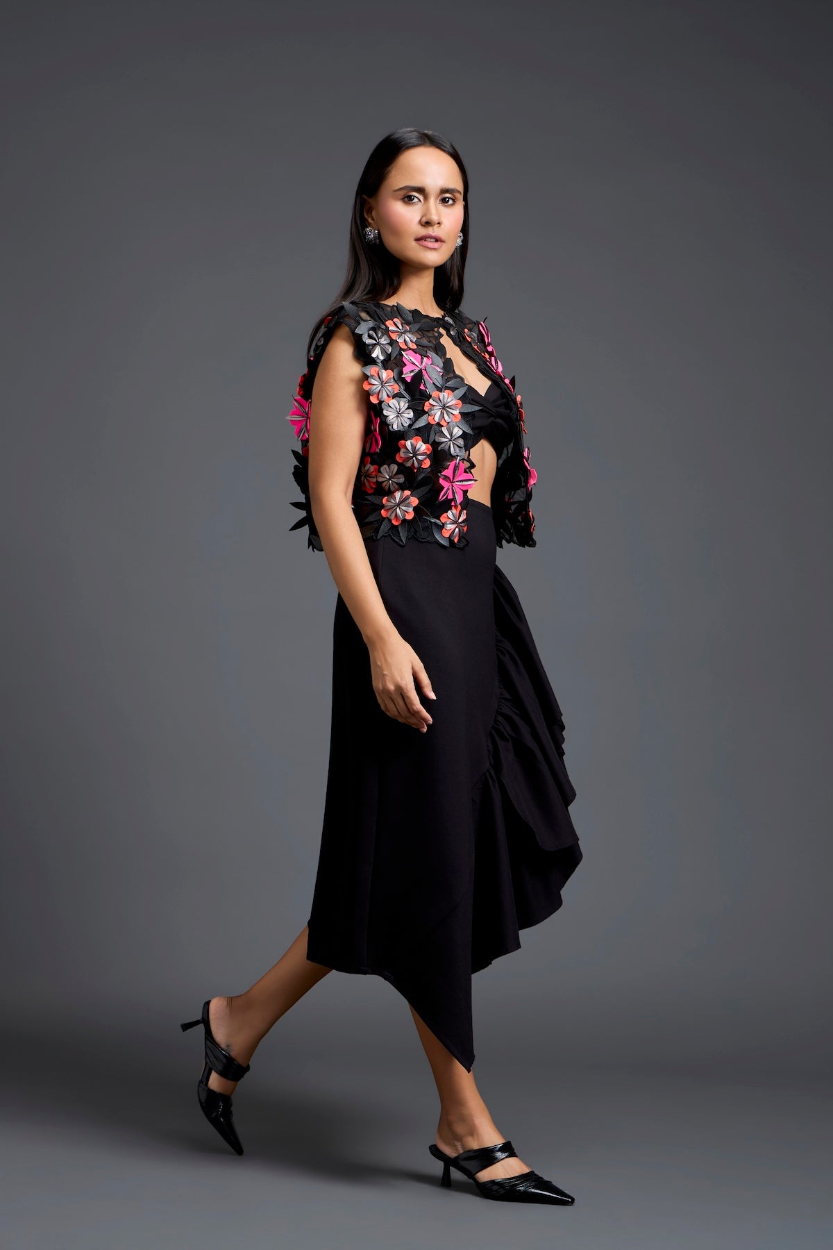 Laser-Cut Floral Cape Co-ord Set