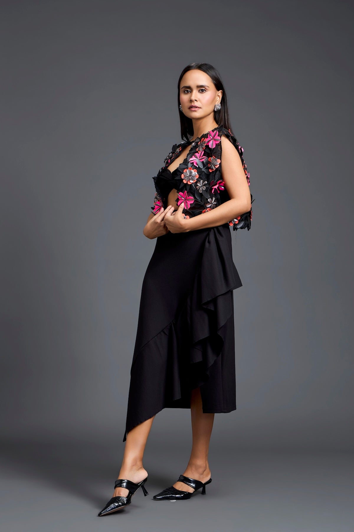 Laser-Cut Floral Cape Co-ord Set