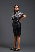 Load image into Gallery viewer, Black Sheer Floral Blouse and Laser-Cut Pencil Skirt Set
