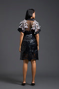 Load image into Gallery viewer, Black Sheer Floral Blouse and Laser-Cut Pencil Skirt Set
