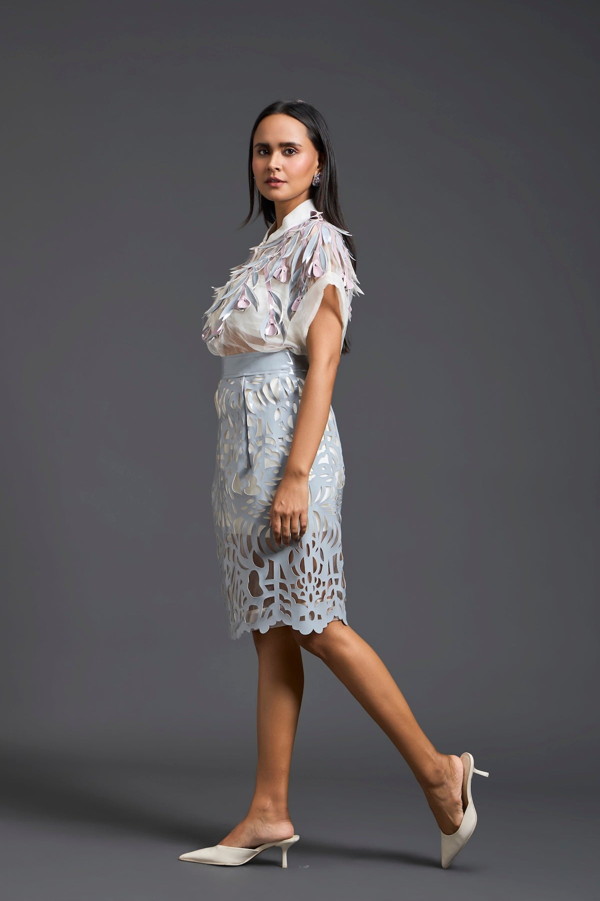 Glossy Laser-Cut Pencil Skirt