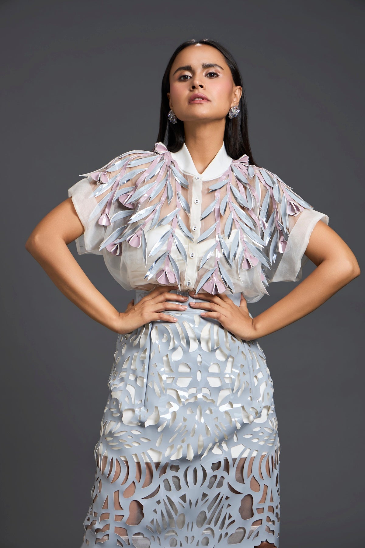 Glossy Laser-Cut Pencil Skirt
