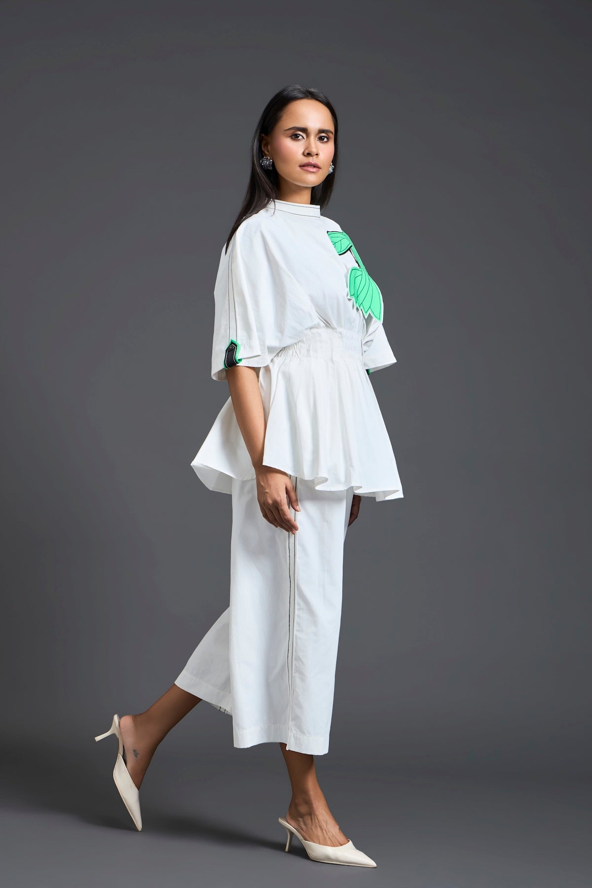 White Smocked Floral Peplum Top