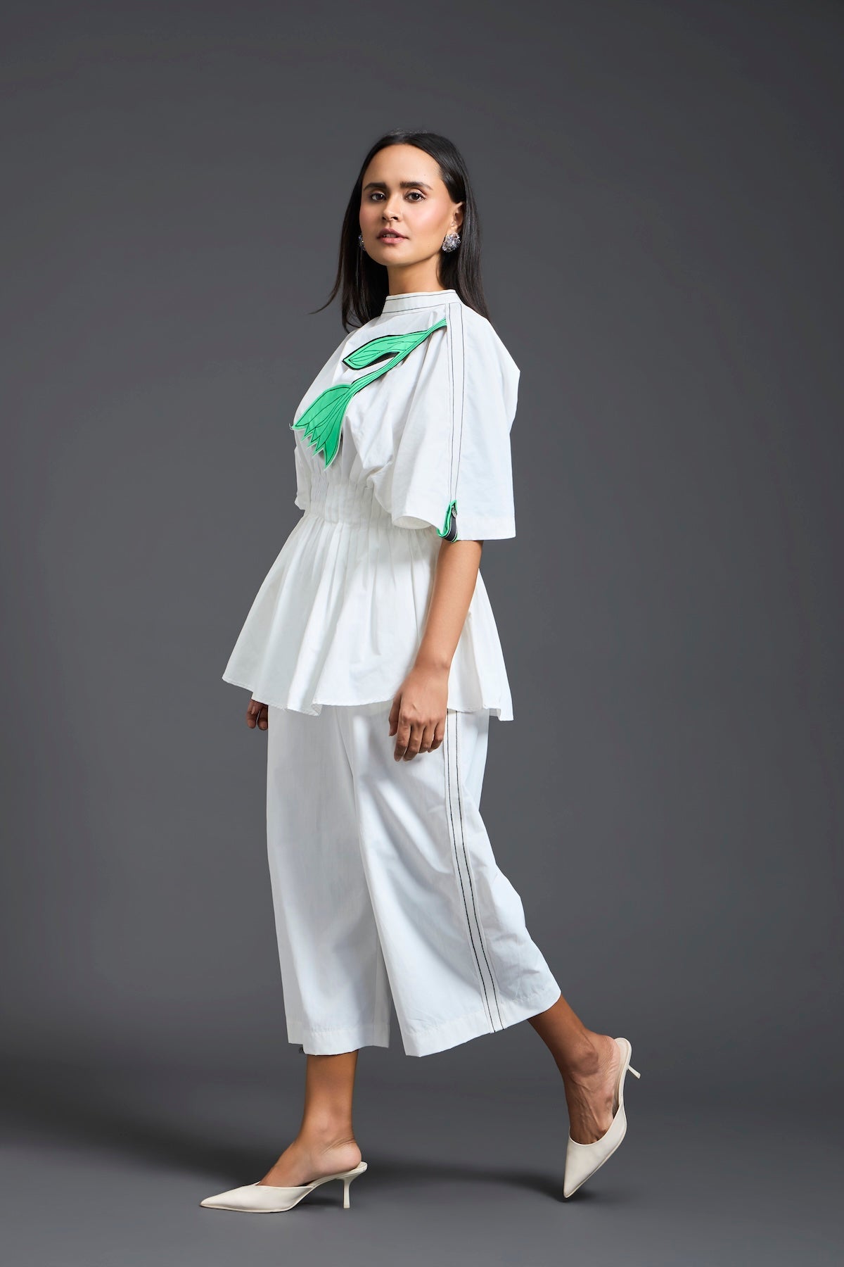 White Smocked Floral Peplum Top