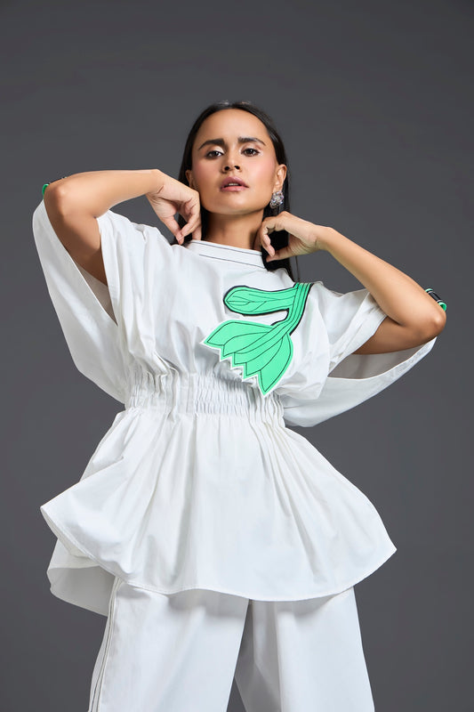 White Smocked Floral Peplum Top