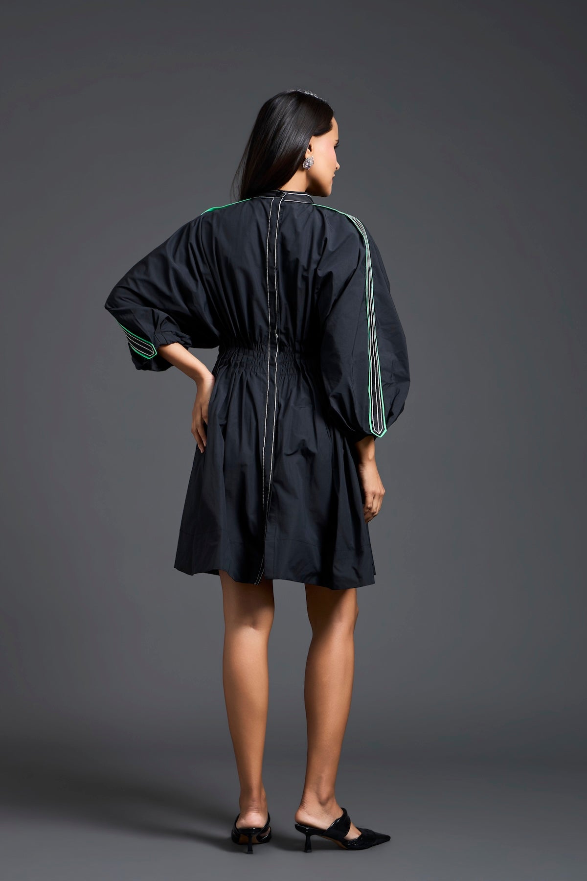 Black Neon Patch Gathered Dress